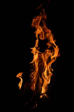 Siyah arka planda yangın alevleri. Siyah arkaplanda izole edilmiş alevlerin kapatılması