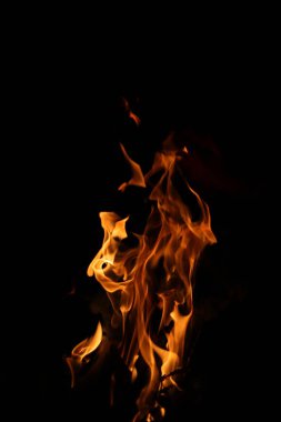 Siyah arka planda yangın alevleri. Siyah arkaplanda izole edilmiş alevlerin kapatılması