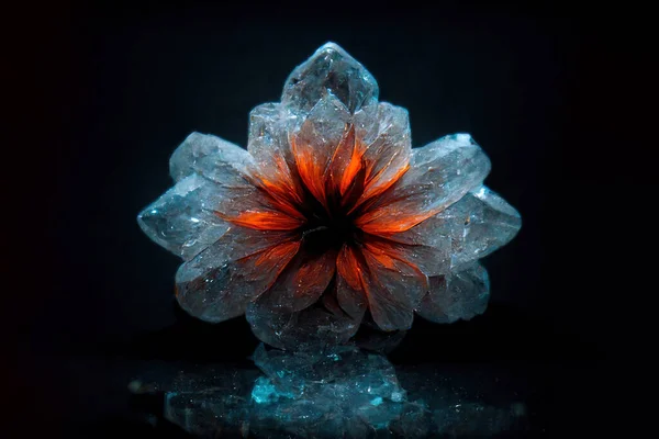 Świecące Kryształy Kwarcowe Postaci Kwiatu Czarnym Tle Obraz Nieoparty Żadnym — Zdjęcie stockowe