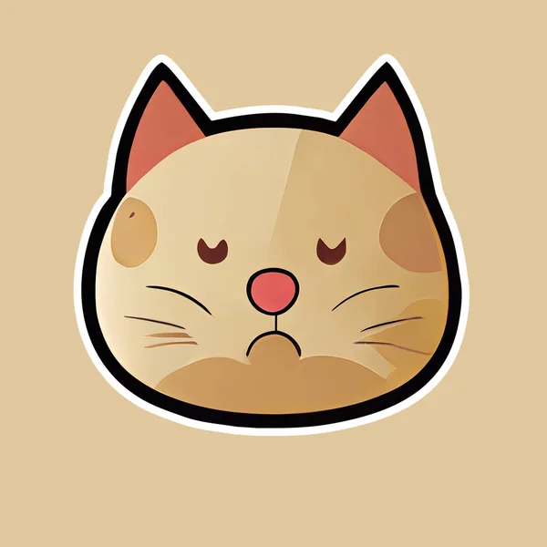Klistermärke Med Sorgsen Katt Platt Design Anime Stil — Stockfoto