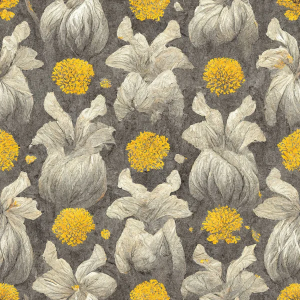 Grau Und Gelb Florales Nahtloses Muster Mit Einer Textur Aus — Stockfoto