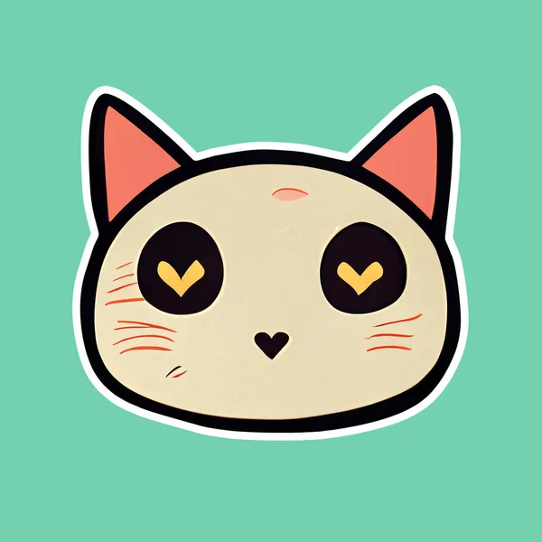 Stiker Dengan Kucing Jatuh Cinta Rancangan Datar Gaya Anime — Stok Foto