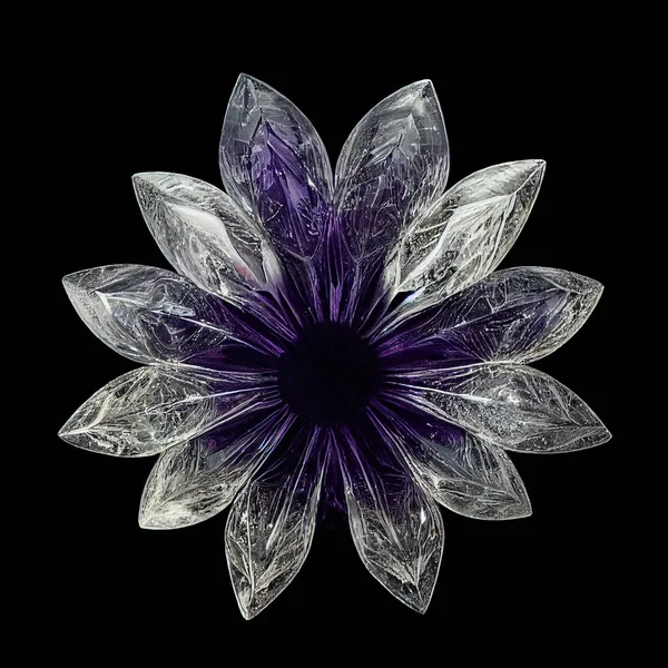 黒の背景に隔離された花の形で白紫色の石英結晶 3D画像ではなく 実際のオブジェクトに基づいて ストック写真