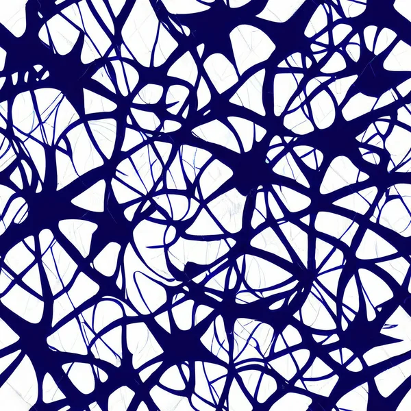 stock image An abstract seamless pattern of blue shapes that resemble neurons. The lines creating a tangled nest-like pattern against a white background. Generative AI