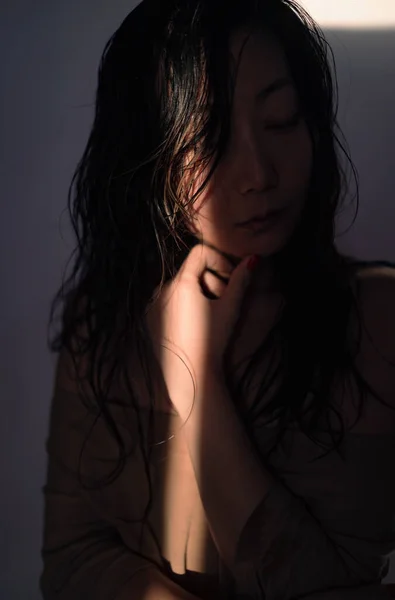Сексуальна Азіатка Білизні Волосся Волосся Прекрасна Дівчина Світлі — стокове фото