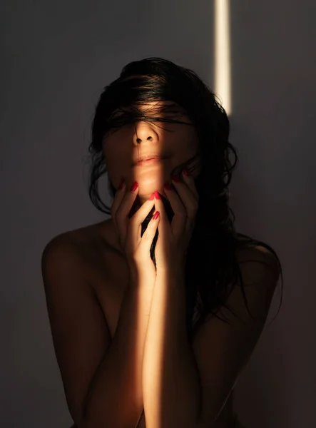 Sexy Asijka Spodním Prádle Vlasy Krásné Dívka Světle — Stock fotografie