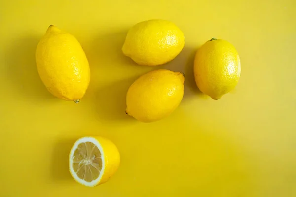 Top View Fresh Lemon Yellow Background — Stock Photo, Image