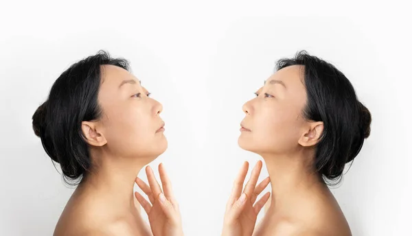 Part Face Asian Woman Double Perfect Chin Isolated White Background — Foto de Stock
