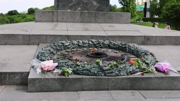 Ewige Flamme Denkmal Für Die Gefallenen Verteidiger Des Vaterlandes Gedenkflamme — Stockvideo