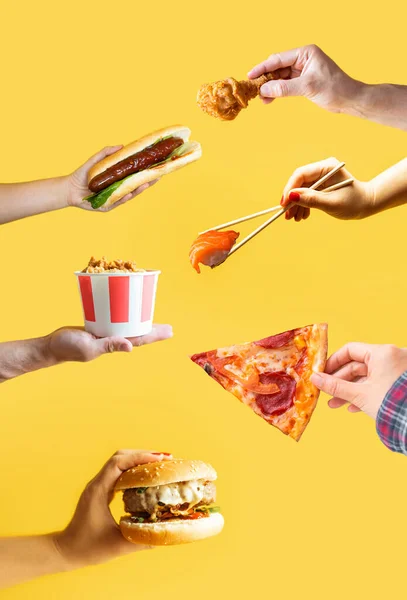 Выбор Еды Вынос Быстрого Питания Знамя Фаст Фуда Пицца Гамбургеры — стоковое фото