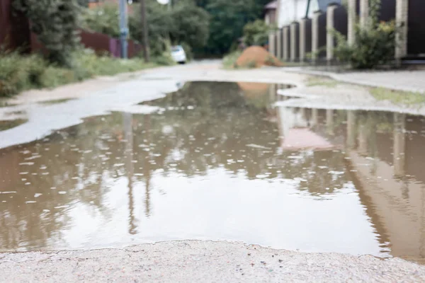 Broken Destroyed Washed Out Road Bad Weather Storm Holes Puddles — Stock Photo, Image