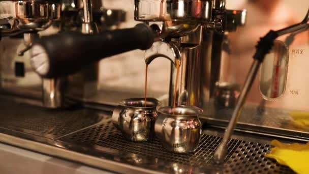 Espresso White Cup Caffeine Flowing Fresh Ground Coffee Espresso Machine — Wideo stockowe