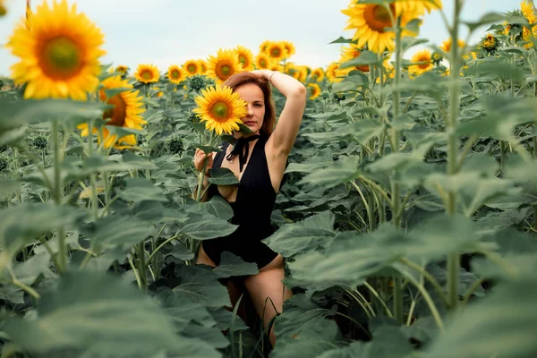 美しい セクシー 女の子 楽しむ 太陽の フィールド — ストック写真