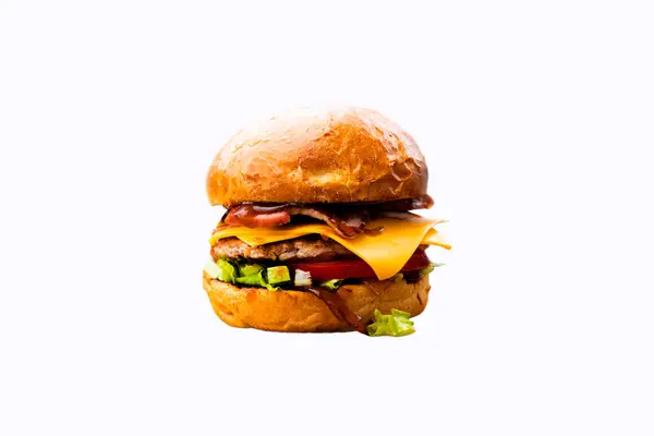 白い背景に隔離された新鮮なおいしいハンバーガー — ストック写真