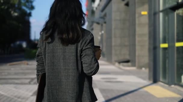Exitosa Joven Mujer Negocios Asiática Caminando Distrito Central Negocios Ciudad — Vídeo de stock