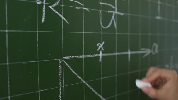 Asiatische Lehrerin Schreibt Geometriegleichung Auf Tafel Und Spricht Mit Schülern — Stockvideo
