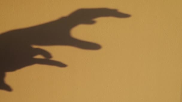 壁に大きなモンスターの爪の影 暗い背景のホラーハンドシャドウ スペースをコピーする — ストック動画