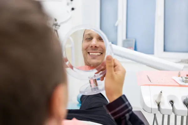 Your Smile Our Mission Handsome Male Patient Looking His Beautiful Royalty Free Stock Images