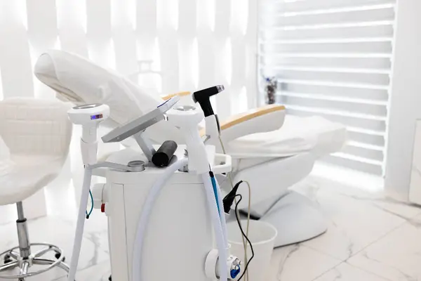 Attachments to device for facial skin care machine in spa clinic for anti-aging or acne treatment. The concept of aesthetic medicine, beauty tools, latest technologies in beauty industry.