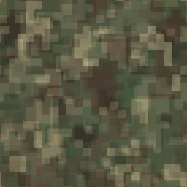 Abstract seamless pattern with green, khaki and brown colored chaotic overlap quad tiles background. Desert mountains and urban camouflage vector illustration