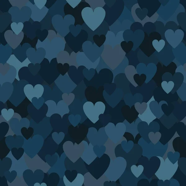Army Sapphire Blue Heart Pattern Camouflage Vector Texture Valentines Day — Stock Vector
