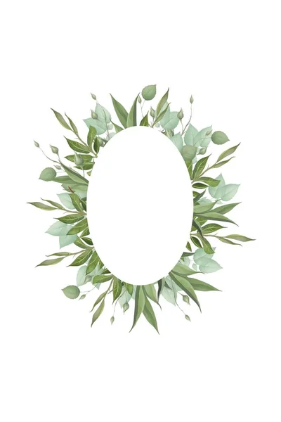 Happy Valentines day romantic greeting postcard wreath with green leaves foliage. Save the date template holiday card design. Blank template element for postcard design or photo frame