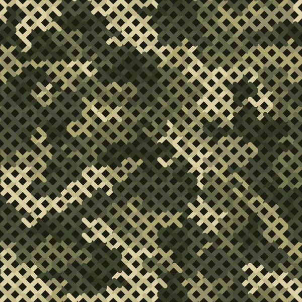 Seamless Vector Pattern Army Fabric Design Mesh Net Camouflage Cover — Stock Vector