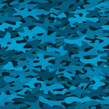 Kamuflaj şablonu. Klasik giyim tarzı kamuflaj tekrarı. Mavi kot renk şehir, deniz ya da hava kuvvetleri dokusu. Tasarım elemanı. Vektör illüstrasyonu.