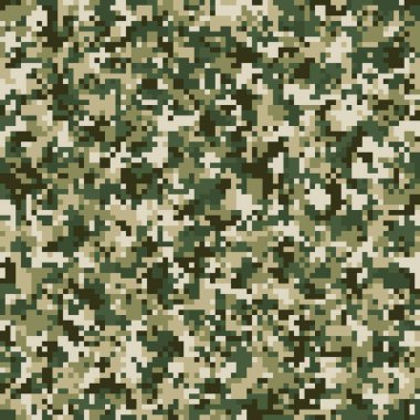 Askeri dijital bej ve ten rengi kamuflaj desenleri. Soyut ordu ve av süsü geçmişi. Vektör dijital piksel mozaik kamuflaj dokusu