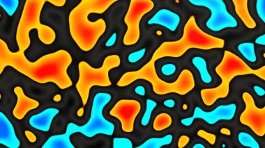 Ateş ve buz arka plan animasyonu. Suda karışan turuncu ve mavi parçacıkların akışkan hareketi. Ateş ve buz sıvısı hareketi. Kromatik noktalar birbirine karışıyor. Parlak sıvı hareketi. 4k.