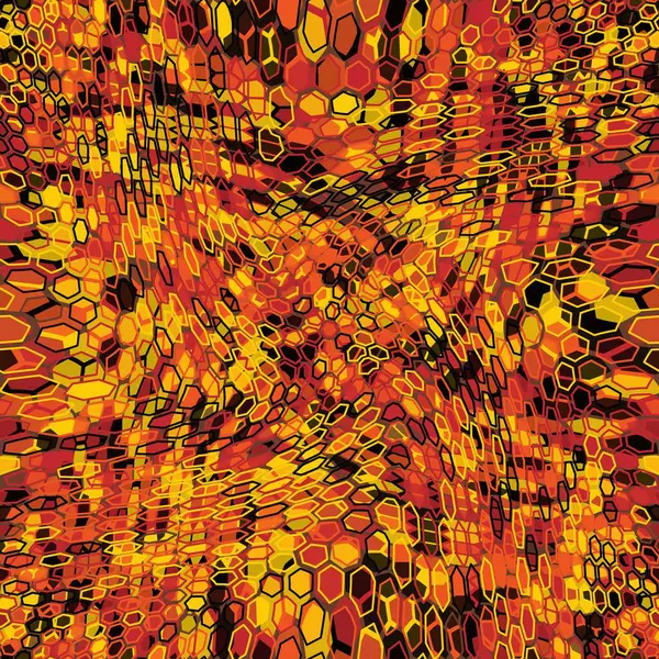 Camouflage Décoratif Peau Serpent Hexagone Orange Rouge Demi Tons Design — Image vectorielle