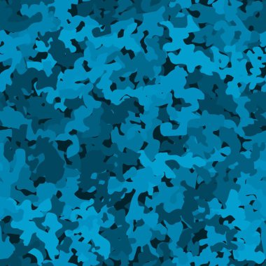 Kamuflaj şablonu. Klasik giyim tarzı kamuflaj tekrarı. Mavi kot renk şehir, deniz ya da hava kuvvetleri dokusu. Tasarım elemanı. Vektör illüstrasyonu.