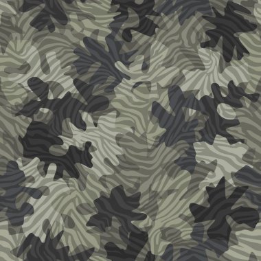 Askeri gri çöl kamuflaj deseni kusursuz. Soyut ordu ve av süsü geçmişi. Zebra biçimi vektör illüstrasyonu.