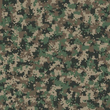 Tekrarlanan Yeşil ve Bej Pikselli Grafik Vektör Kamuflajı Kusursuz Desen. Yapısı Dört Renkli Geometrik Askeri Duvar Kağıdı. Dijital Maskeli Muharebe Arkaplanı. Koyu Piksel Camo Tekstil Yazdırma.