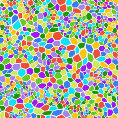 Renkli Soyut Geometrik Çatlak Döşemeler Kusursuz Desen Arkaplanı. Parlak duvar kiremitleri, mermer parçaları, doğal taş, kuvars, geri dönüşümlü cam ve beton..