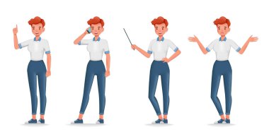 Set of 3d vector business woman character illustration design. Presentation in various action. People working in office planning, thinking and economic analysis.