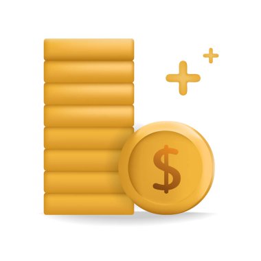 Para sikkeleri simge 3d vektör illüstrasyon tasarımı.