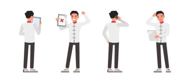 İş adamı karakter vektör dizaynı. Çinlinin elinde klasör var ve öfke çizimi yapıyor. Çeşitli eylemde sunum.