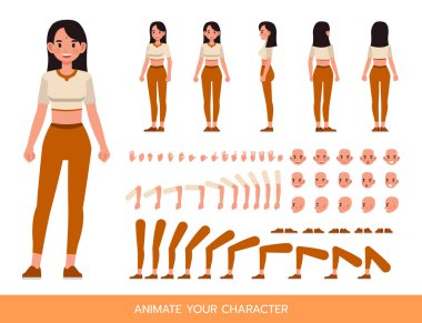 Hintli iş kadını krem gömlekli karakter çizimi tasarımı giyer. Kendi pozunuzu oluşturun.