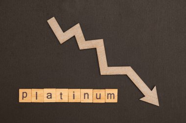 Kelime Platinyumu, siyah okul tahtasında tahta harflerle oynanan oyun ve oklardan oluşuyor. Düşen Platin fiyatları kavramı