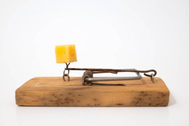 Eski ahşap masadaki fare kapanını kapat.