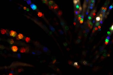 Noel arkaplanı. Bokeh odaklı ışıklar ve yıldızlarla şenlikli soyut arkaplan.