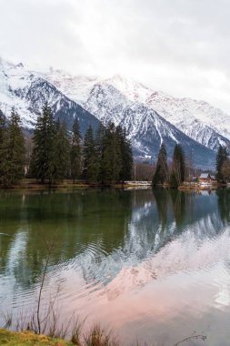 Mountain landscape with Gaillands lake in front of the Mont-Blan