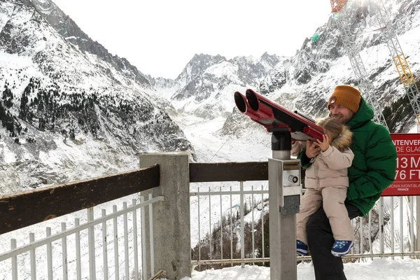 Chamonix France Wide Hirizontal View Father His Daug — 스톡 사진