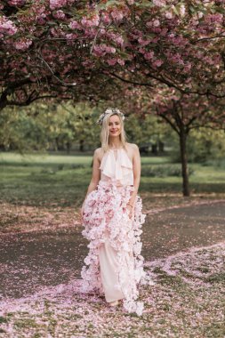 The idea and concept of happy women on spring day. Happy woman w