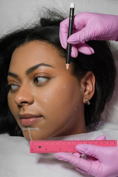 Making Beauty Modifying Face Make Non Surgical Surgical Correction Plastic — Stock Photo, Image