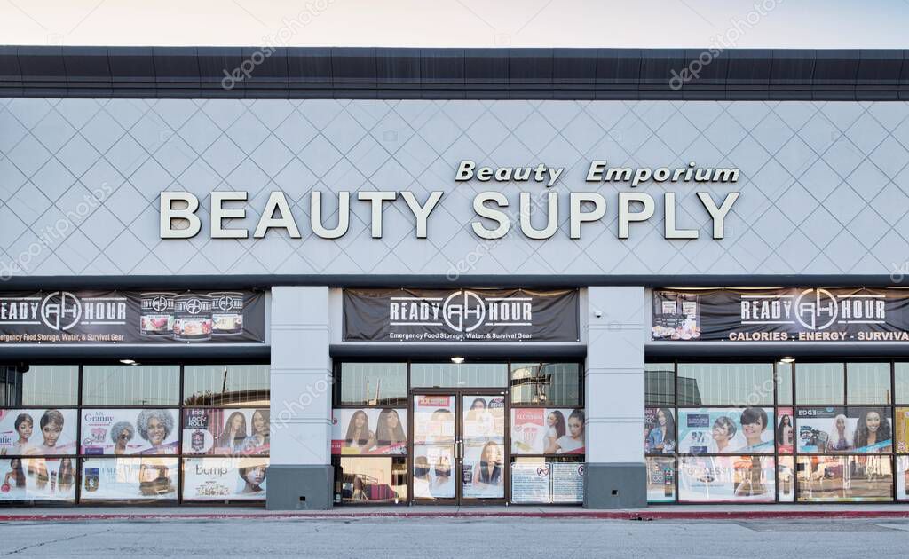 Houston, Texas USA 10-21-2022: Beauty Supply emporium storefront exterior in Houston, TX. Local small business retail.