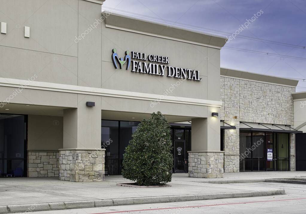 Humble, Texas USA 02-26-2023: Fall Creek Family Dental clinic exterior in Humble, TX. Local dentistry business storefront.