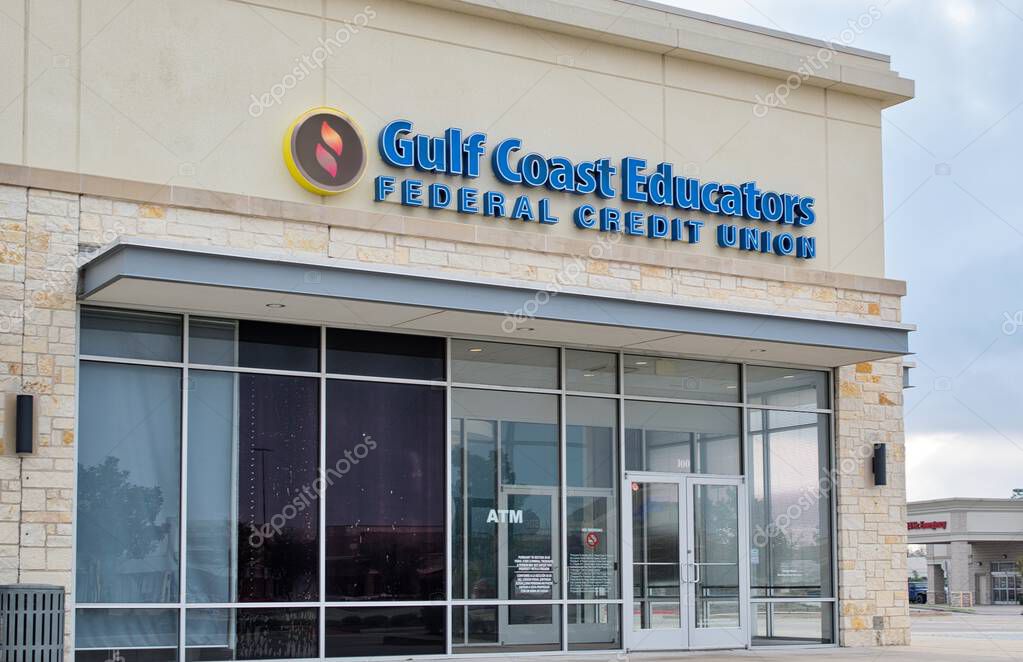 Houston, Texas USA 02-26-2023: Gulf Coast Educators Federal Credit Union exterior in Houston, TX. Local financial institution for Texan school staff.