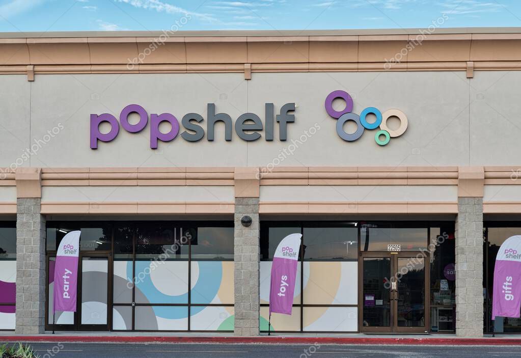 Houston, Texas USA 07-04-2023: Popshelf business exterior storefront in Houston, TX. Retail concept started by the Dollar General company in 2020.